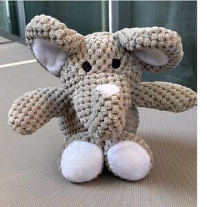 GoDog Checkers Elephant Dog Squeaky Plush Dog Toy, 12 " Gray